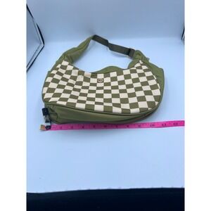 Caitina Green Checkered Nylon Shoulder Bag Hobo Purse Gold Hardware Adjustable